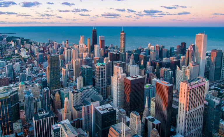Chicago skyline along the lake, illustrating the Illinois assault weapons ban